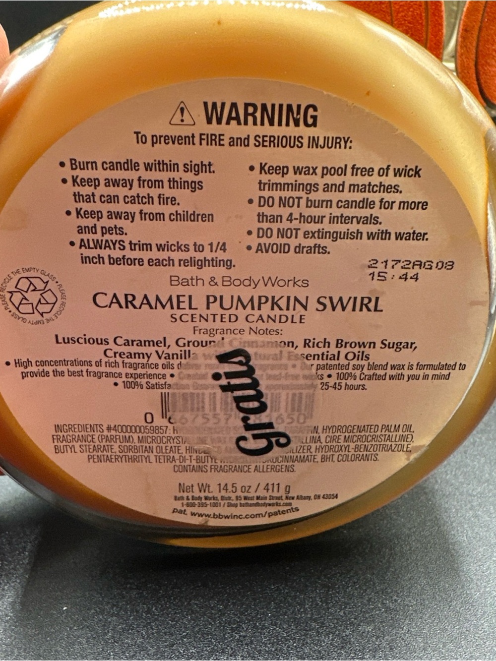Bath & Body Works Caramel Pumpkin Swirl 3-Wick Candle & Pumpkin Holder Set - Picture 4 of 6